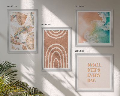 4 paveikslų rinkinys su rėmais Subtilūs boho lapų užrašai