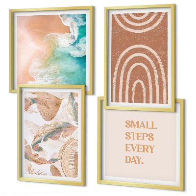 4 paveikslų rinkinys su rėmais Subtilūs boho lapų užrašai