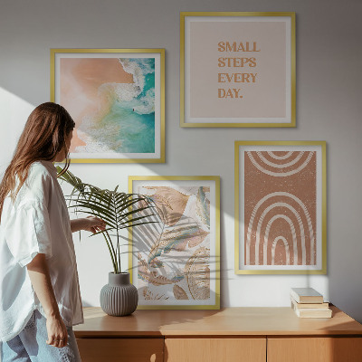 4 paveikslų rinkinys su rėmais Subtilūs boho lapų užrašai