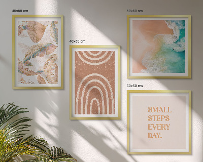 4 paveikslų rinkinys su rėmais Subtilūs boho lapų užrašai
