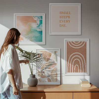 4 paveikslų rinkinys su rėmais Subtilūs boho lapų užrašai
