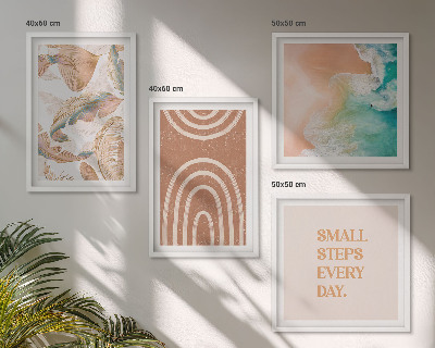 4 paveikslų rinkinys su rėmais Subtilūs boho lapų užrašai