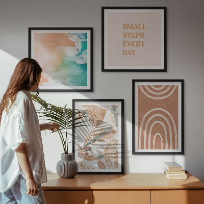 4 paveikslų rinkinys su rėmais Subtilūs boho lapų užrašai