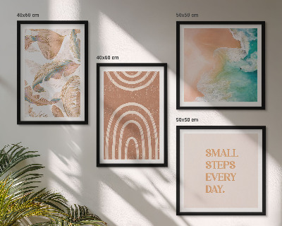 4 paveikslų rinkinys su rėmais Subtilūs boho lapų užrašai