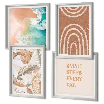 4 paveikslų rinkinys su rėmais subtilūs boho lapų motyvai