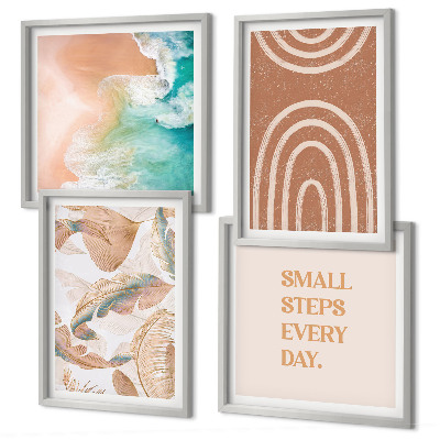 4 paveikslų rinkinys su rėmais Subtilūs boho lapų užrašai