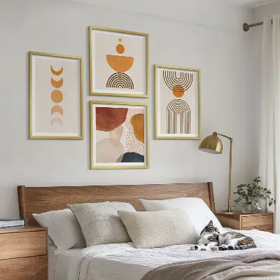 Paveikslų kompozicija ant sienos boho stiliaus minimalistinės dekoracijos