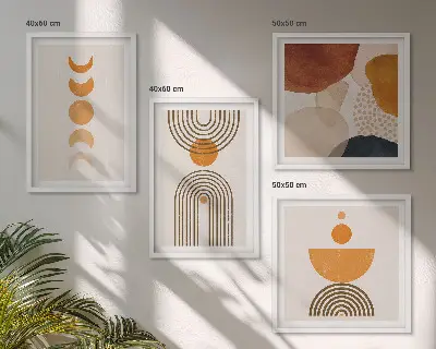 Paveikslų kompozicija ant sienos boho stiliaus minimalistinės dekoracijos
