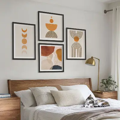 Paveikslų kompozicija ant sienos boho stiliaus minimalistinės dekoracijos