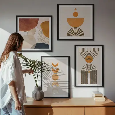 Paveikslų kompozicija ant sienos boho stiliaus minimalistinės dekoracijos