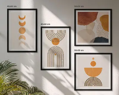 Paveikslų kompozicija ant sienos boho stiliaus minimalistinės dekoracijos