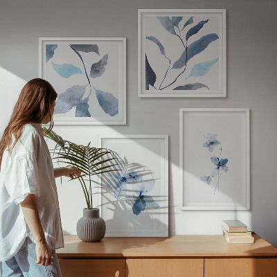 Daugiadalis paveikslas su rėmu Minimalistinės mėlynos gėlės