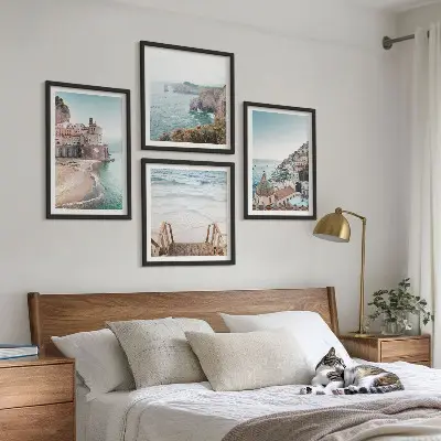 Paveikslų kompozicija ant sienos vasaros pastelinių paplūdimio vaizdų rinkinys