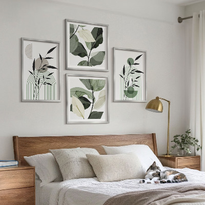 4 paveikslų rinkinys su rėmais Boho augalų kompozicijos