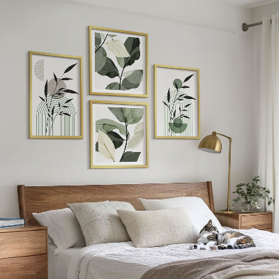 4 paveikslų rinkinys su rėmais Boho augalų kompozicijos