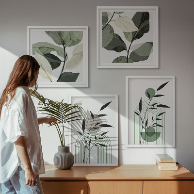 4 paveikslų rinkinys su rėmais Boho augalų kompozicijos