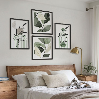 4 paveikslų rinkinys su rėmais Boho augalų kompozicijos