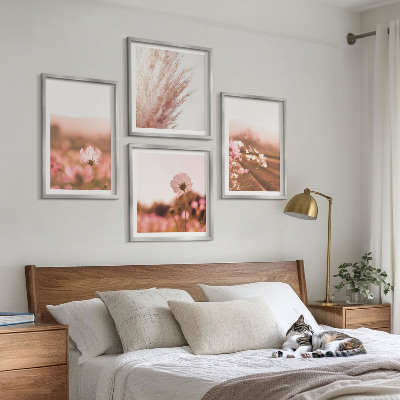 4 paveikslų rinkinys su rėmais Laukinės gėlės pievose vasarą