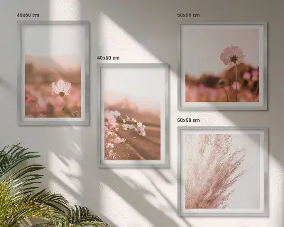 4 paveikslų rinkinys su rėmais laukinės gėlės vasaros pievoje