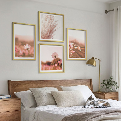 4 paveikslų rinkinys su rėmais Laukinės gėlės pievose vasarą