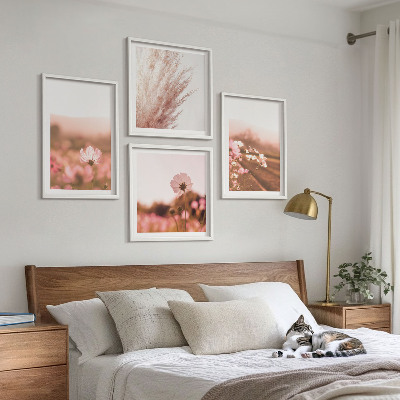 4 paveikslų rinkinys su rėmais Laukinės gėlės pievose vasarą