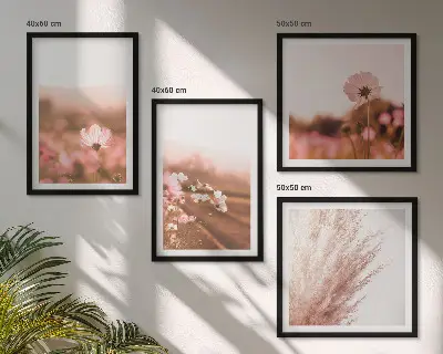 4 paveikslų rinkinys su rėmais laukinės gėlės vasaros pievoje