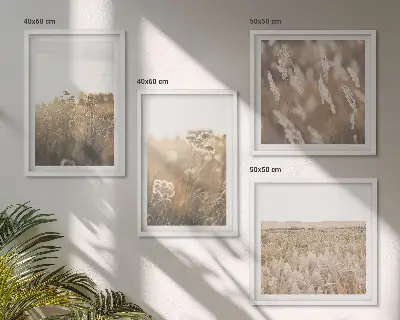 Daugiadalis paveikslas su rėmu peizažas su žolelėmis ir šiltų spalvų gėlėmis