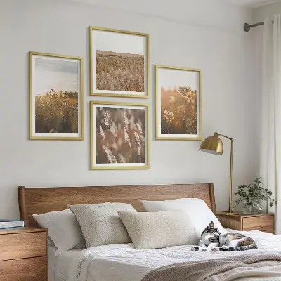 Vasaros pievų gėlės saulėlydyje 4 paveikslų rinkinys su rėmais