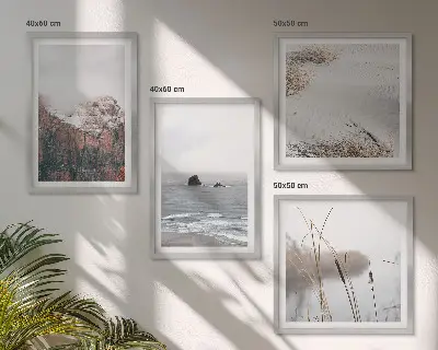 4 paveikslų rinkinys su rėmais abstrakčios pilkų pastelių bangos
