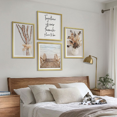 4 paveikslų rinkinys su rėmais Gėlės šakos minimalizmas gamta