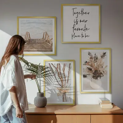 4 paveikslų rinkinys su rėmais minimalistinės gėlių šakos
