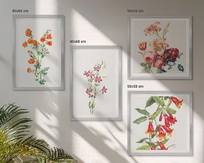 Daugiadalis paveikslas su rėmu gėlių piešinys retro stiliumi