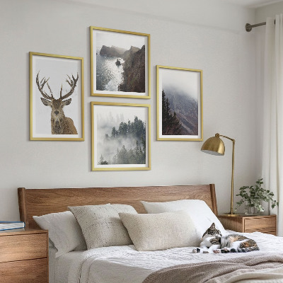 Daugiadalis paveikslas su rėmu Kalnų peizažo rūko elniai