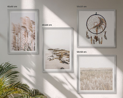Paveikslų kompozicija ant sienos Žolės laukai paplūdimyje boho stiliumi