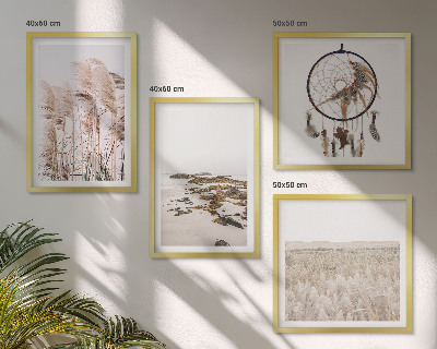 Paveikslų kompozicija ant sienos Žolės laukai paplūdimyje boho stiliumi