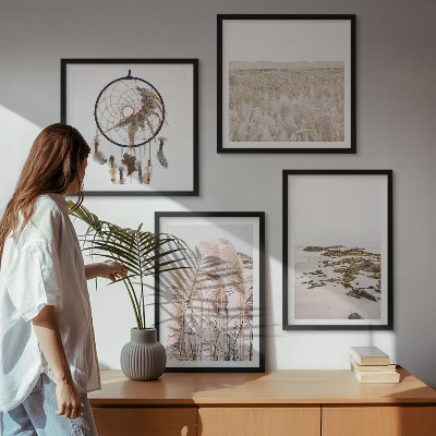Paveikslų kompozicija ant sienos Žolės laukai paplūdimyje boho stiliumi