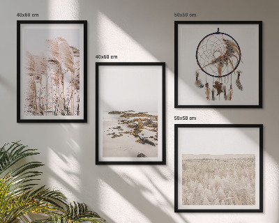 Paveikslų kompozicija ant sienos Žolės laukai paplūdimyje boho stiliumi