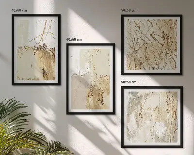 Paveikslų kompozicija abstrakčių raštų smėlio ir baltos spalvos dizainas