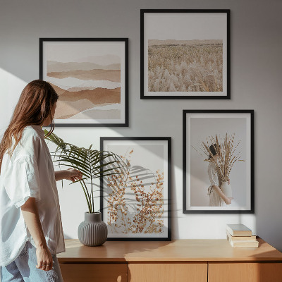Paveikslų kompozicija ant sienos Augalų motyvai boho stiliumi