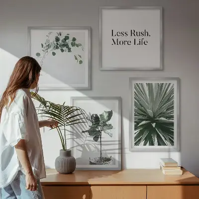Daugiadalis paveikslas su rėmu žaliųjų augalų minimalizmo motyvais