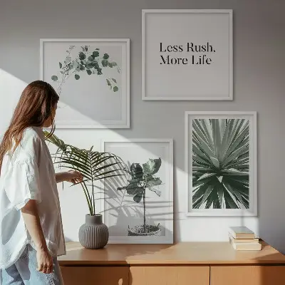 Daugiadalis paveikslas su rėmu žaliųjų augalų minimalizmo motyvais