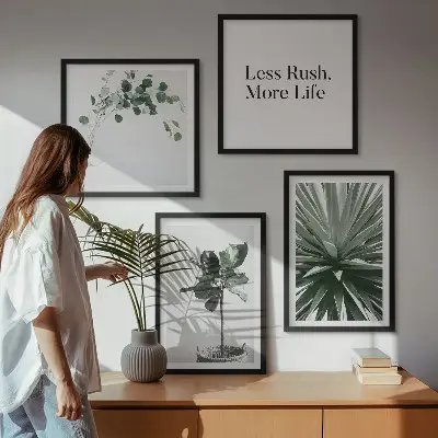Daugiadalis paveikslas su rėmu žaliųjų augalų minimalizmo motyvais