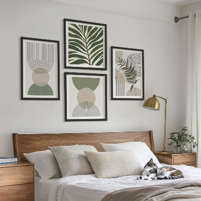 4 paveikslų rinkinys su rėmais Abstraktūs lapai bohemiško stiliaus