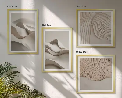 Abstrakčių smėlio spalvos bangų paveikslų rinkinys 4 dalių komplektas su rėmais