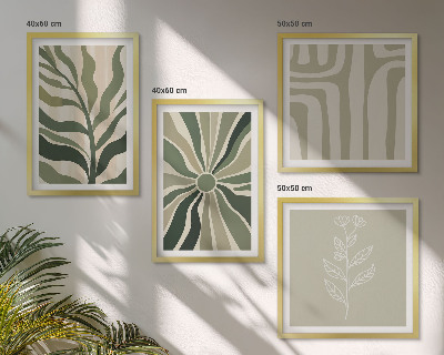 Paveikslų kompozicija ant sienos Augalų raštai žalias minimalizmas