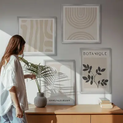 Daugiadalis paveikslas su rėmu boho stiliaus subtilūs augalų motyvai