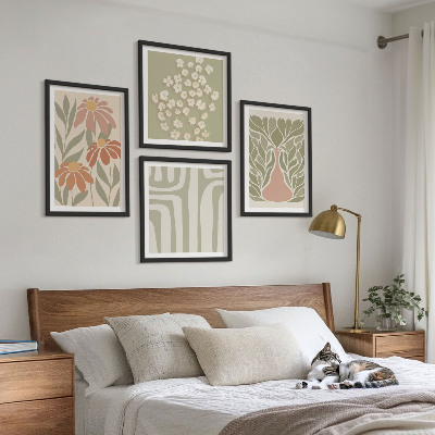 Paveikslų kompozicija ant sienos Gėlių minimalistinis bohemiškas stilius