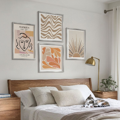4 paveikslų rinkinys su rėmais Saulės bohemiškos pastelinės formos