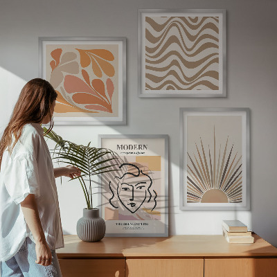 4 paveikslų rinkinys su rėmais Saulės bohemiškos pastelinės formos