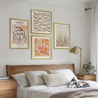 4 paveikslų rinkinys su rėmais Saulės bohemiškos pastelinės formos